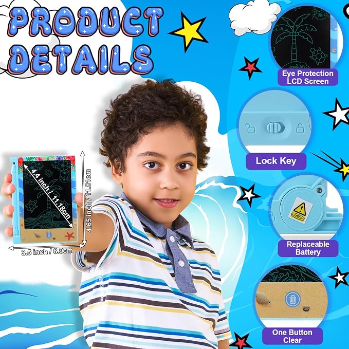 Nezyo 12 Pack Hawaiian Luau Party Favors Mini LCD Writing Tablet 4.6 Inch Doodle Board Drawing Tablet Pads for Beach Pool Birthday Party Goodie Bag Stuffers Classroom Gifts Rewards Pinata Filler