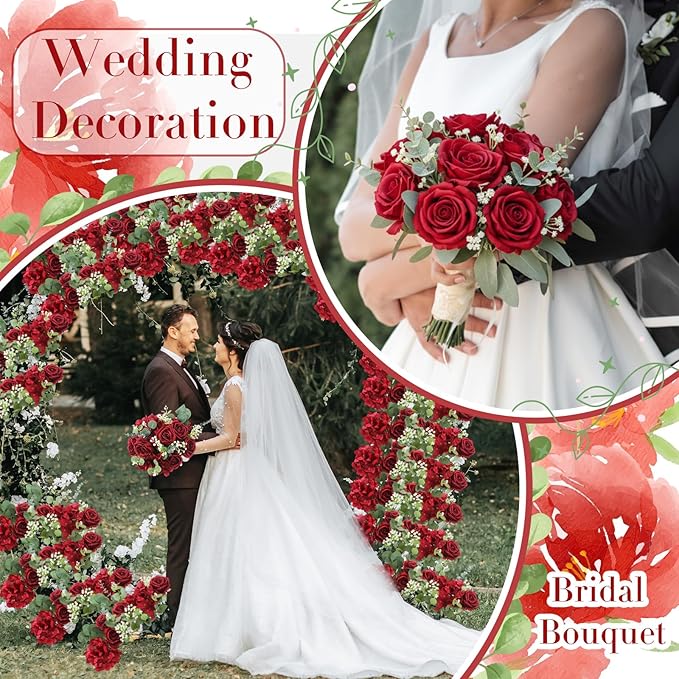 Suncalla 310 Pcs Baby's Breath Artificial Rose Bulk DIY Bouquet Bulk Hydrangea Artificial Flowers Wedding Bouquets Floral Arrangement for Wedding Centerpieces Decor(Wine Red)