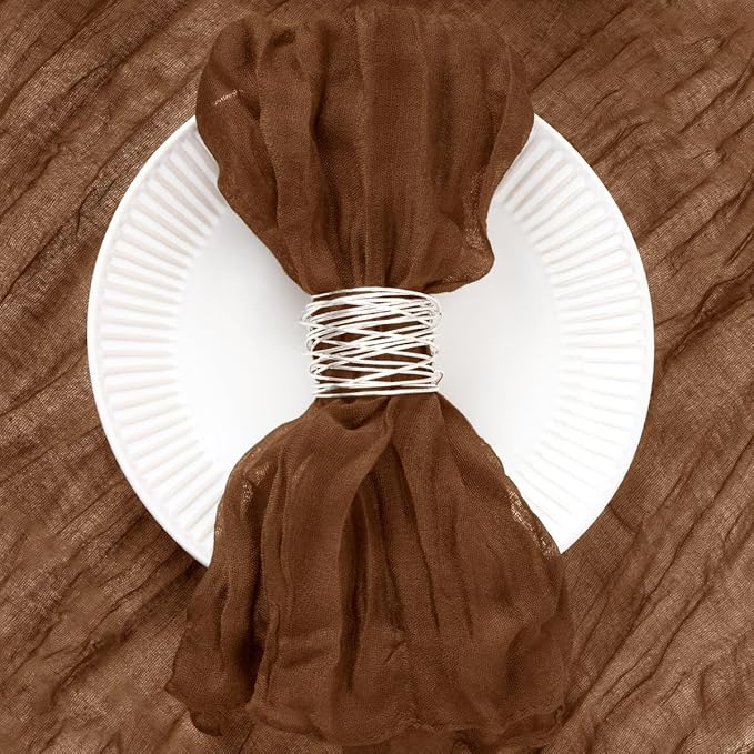 DeZerlor 100 Pack Brown Cheesecloth Napkins Tan Spring Cloth Napkins Set of 100 Marron Dinner Napkins Bulk 21x21 Inches for Wedding Bridal Shower Baby Shower Parties