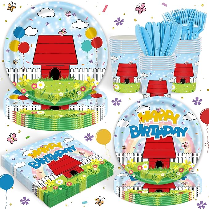 Cartoon Dog Red House Party Supplies Cartoon Tableware Set Kids Boys Girls Birthday Party Decoration Red and Blue Disposable Tableware Party Kids Decoration
