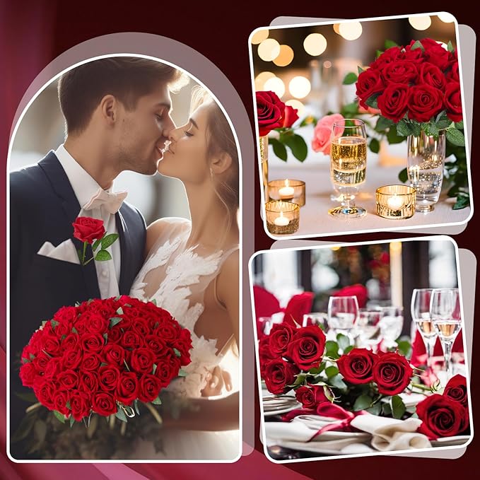 90 Pcs Red Velvet Rose Artificial Flowers, 51cm Silk Wedding Fake Silk Roses Florals for Centerpieces DIY Bouquet Party Arrangement Bridal Home Decor