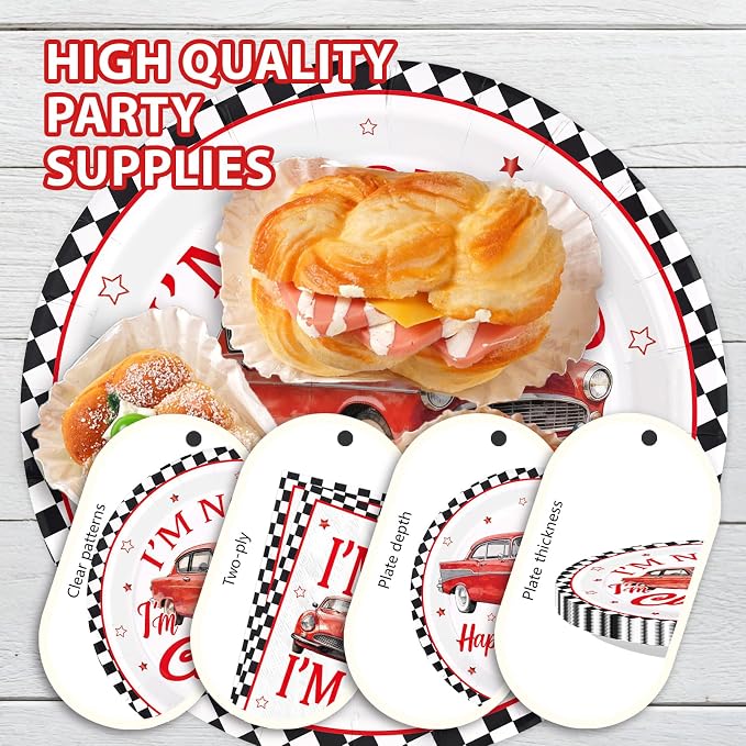96Pcs Classic Car Birthday Party Decorations I am Not Old I am Classic Birthday Plates and Napkins Sets Vintage Red Car and Star Decorations for Men Vintage Cars Father's Day Party Supplies Serves 24