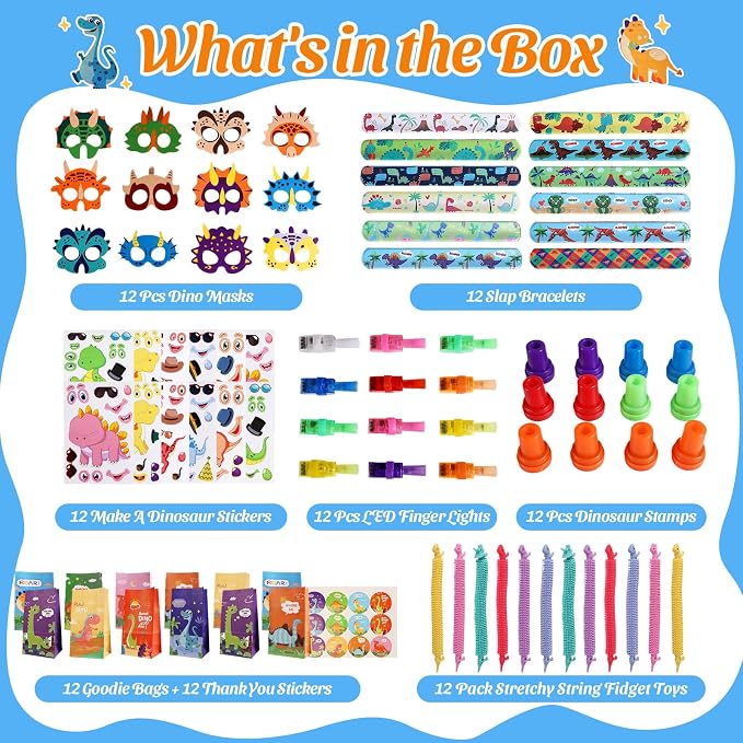 Rotel Dinosaur Party Favors 12 Kids Set,Return Gifts for Dinosaur Birthday Party Supplies,Goodie Bags & Game Prizes for Kids,Dino Themed Parties Decorations Gifts,School Classroom Rewards Toys