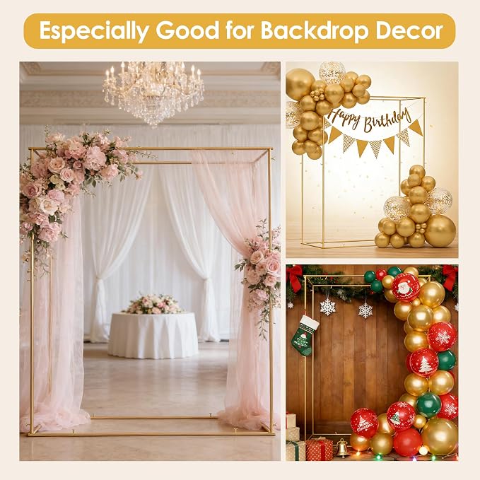 4.95 * 6.56 FT Backdrop Frame Stand, Wedding Decor Metal Arbor Flower Stand, Balloon Arch Backdrop, Golden