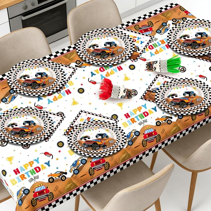 182pcs Monster Truck Party Supplies,Kids Birthday Plates and Napkins Set for Boys Birthday Party Decorations,Serves 30 Guests