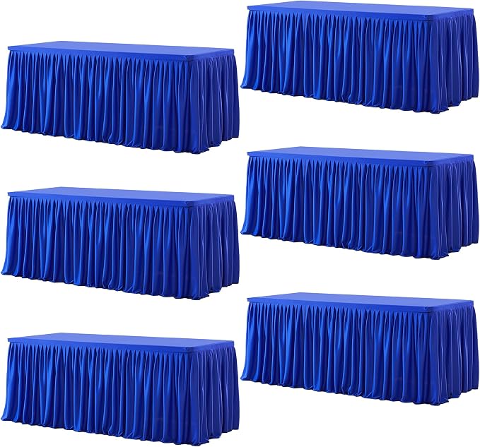 Wish Care 6 Pack Royal Blue Rectangle Table Clothes for 8 Foot Tables, Polyester Fitted Tablecloths 8ft Stretch Table Cover for Wedding, Birthday, Parties, Trade Show, Craft Show