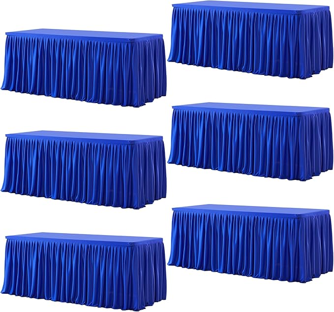 Wish Care 6 Pack Royal Blue Rectangle Table Clothes for 6 Foot Tables, Polyester Fitted Tablecloths 6ft Stretch Table Cover for Wedding, Birthday, Parties, Trade Show, Craft Show