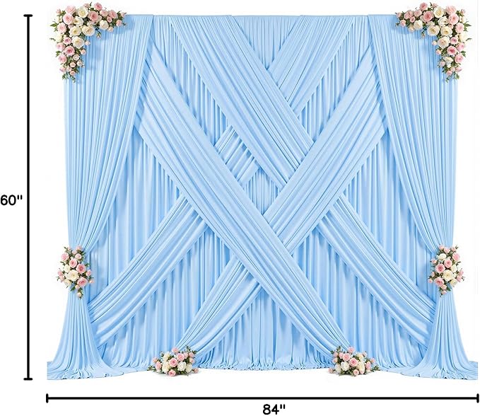10ft x 7ft Baby Blue Backdrop Curtain for Baby Shower Parties Light Blue Wrinkle Free Backdrop Drapes Panels for Birthday Photo Gender Reveal Photography Polyester Fabric Background Decoration