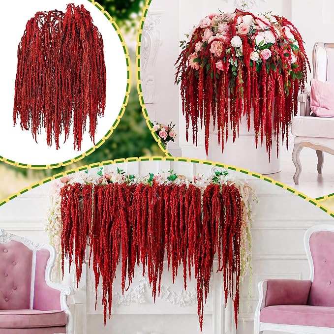 Suncalla Bright Red Spring Natural Dried Amaranthus Hanging Flowers Amaranthus Artificial Flowers for Wedding Arch Bouquet Floral Garland Wall Home Decoration (23 Inch,12 Pcs)