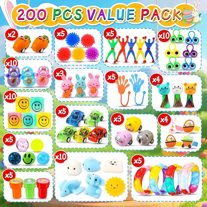 200 PCS Prefilled Easter Eggs with Toys Inside, Bulk Easter Eggs Filled for Easter Egg Hunt, Easter Party Favors & Easter Basket Stuffers for Kids