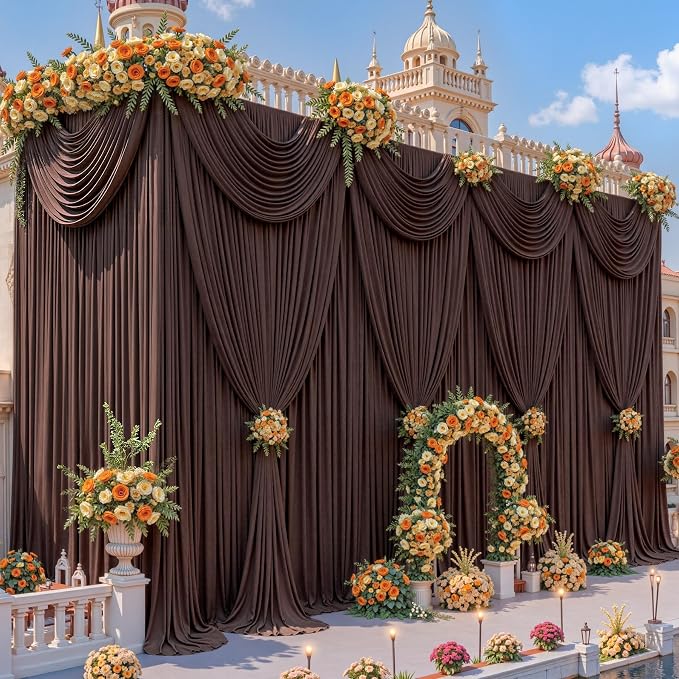 40x12ft Brown Backdrop Curtains for Parties Wrinkle Free Fabric Backdrop Curtain Birthday Photo Drapes Backdrop for Wedding Baby Shower Bridal Shower Photo Shoot Photography Back Drop 8 Panels 5x12FT