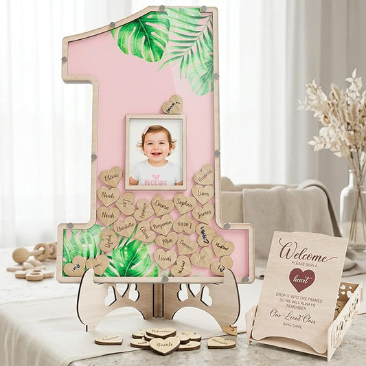 The Real Bossy Baby - Wild One Birthday Guest Book Keepsake For Girls - Jungle Decorations - Large Premium Photo Frame - 1st Birthday Gift Ideas - Wooden Shadow Box - Luxury Nursery Decor - Photo Framee (Pink)