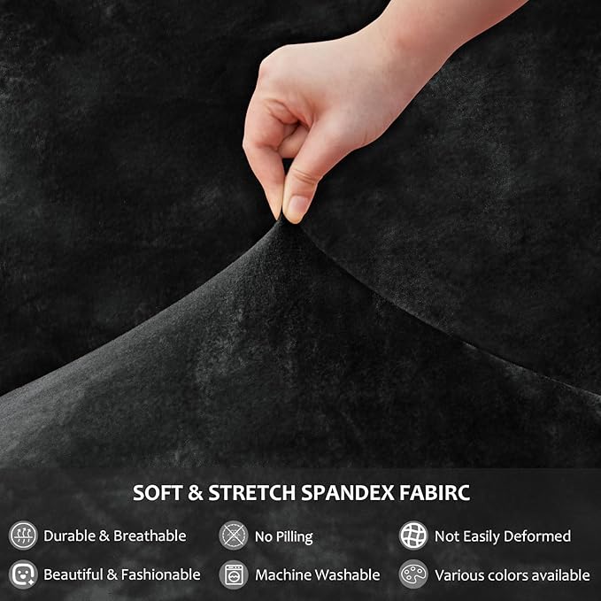 NICEEC Spandex Chair Covers for Dining Chairs Covers Set of 2 Removable Dining Room Chair Covers with Skirt Parson Chair Slipcovers Washable Chair Protector for Kitchen Wedding Party Banquet(Black)