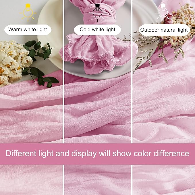 LZY 60 Pack Gauze Cheesecloth Napkins 20x20 Inch Dinner Cloth Napkins, Soft Boho Table Napkins Rustic Wrinkled Cheese Cloth Napkins Bulk for Wedding Party Baby Shower Event Decor (Pink)