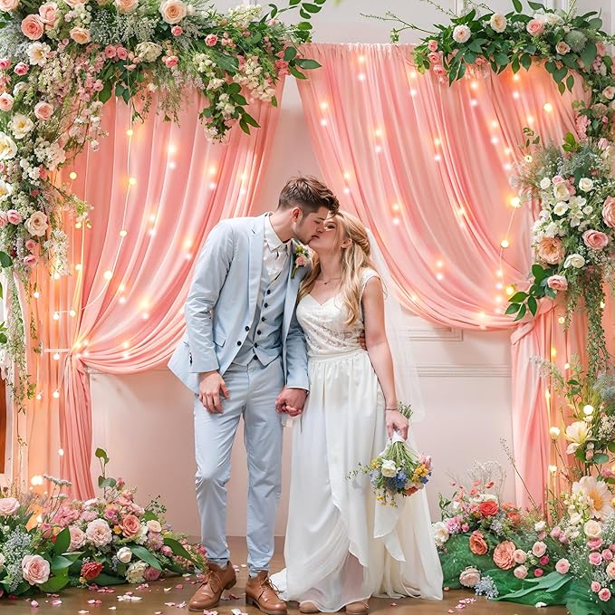 10x10ft Dusty Pink Backdrop Curtains with Lights Photo Drapes Wrinkle Free Fabric Backdrop Curtain for Wedding Birthday Party Baby Shower Bridal Shower Home Party Background Decorations