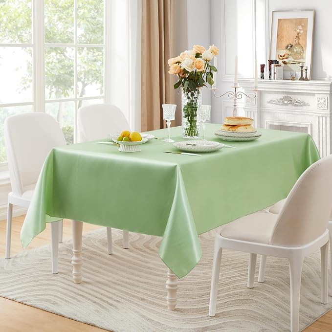 1 Pack Satin Table Cover Rectangle Silkly Soft Table Cloth, Satin Dining Table Cloths for Wedding Banquet Table Decoration, Dining Room, Indoor and Outdoor Use, 60 x 120 Inches, Sage Green