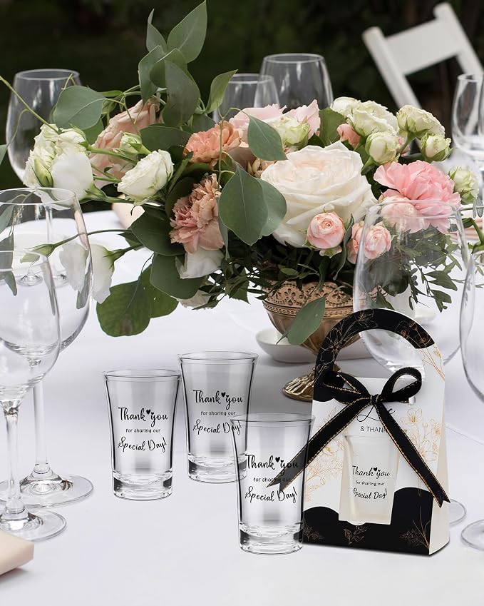 Wedding Favors for Guests-50 Sets wedding party favor bulk Acrylic Clear Shot Glasses,Plastic Glasses Wedding Thank You Gifts with Treat Boxes for Bridal Shower Friends Family Guests