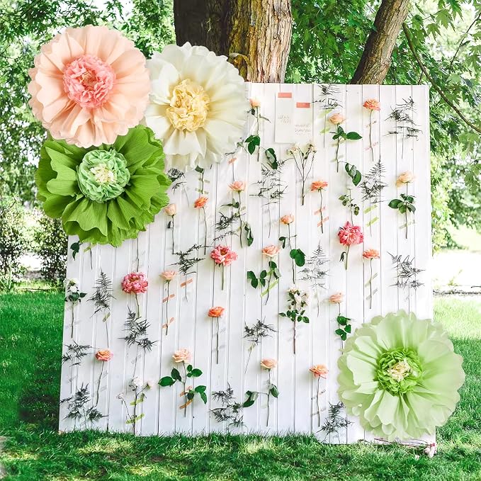 SUNBEAUTY 4 PCS 20" Sage Green Giant Paper Flowers Large Crepe Paper Tissue Flowers Artificial Decorations for Spring Summer Flower Wall Backdrop Birthday Party Wedding Baby Shower Bridal Easter Decor