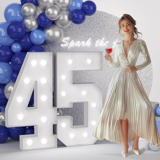 JoyMuse 4FT 45 Marquee Numbers, Large Light Up Numbers 45 for 40th Birthday Decorations Cool White Light Number 45 for Anniversary Birthday Party Decor