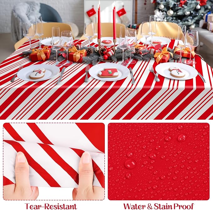 Kochorie 100 Ft x 54 Inch Christmas Candy Cane Striped Tablecloth Roll with Slide Cutter Box Red and White Table Cover Christmas Tablecloth Wall Backdrop Xmas Home Holiday Party Supplies