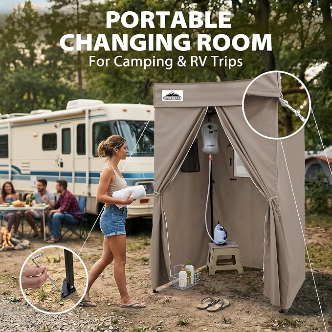EAGLE PEAK 4x4 Pop Up Changing Tent, Flat Top Changing Room, Brown | Portable, Privacy Tent, Pool Cabana, Dressing Room, Shower & Toilet Use, Opaque Fabric, Instant Setup, Photoshoots, Camping