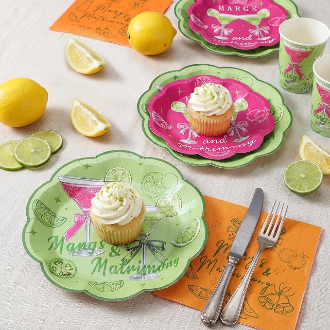 Newtay 250 Pcs Margs and Matrimony Bachelorette Party Decorations Margarita Disposable Plates and Napkins Margarita Tableware Dinnerware for 50 Guests Paper Plates for Wedding Bridal Shower Supplies
