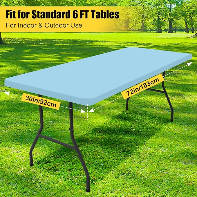 Smiry 4 Pack Rectangle Picnic Table Cloth, Waterproof Elastic Fitted Tablecloths, Washable Polyester Rectangular Patio Table Cover for Camping, Indoor and Outdoor (Light Blue, 30"x72")