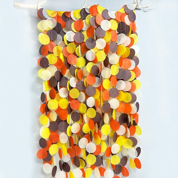 205Ft Fall Party Decorations Big Circle Dots Backdrop Garland Orange Brown Yellow Beige Tissue Paper Polka Dot Hanging Streamers for Birthday Wedding Fall Autumn Thanksgiving Harvest Party Supplies