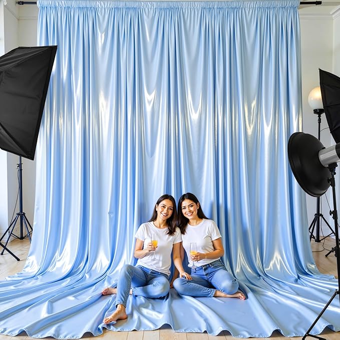 40x10ft Blue Glitter Backdrop Curtain for Parties, Wrinkle Free Satin Photo Backdrop Drapes 8 Panels 5x10FT Shimmer Back Drop Cloth for Wedding Birthday Baby Shower Photography Background Decor