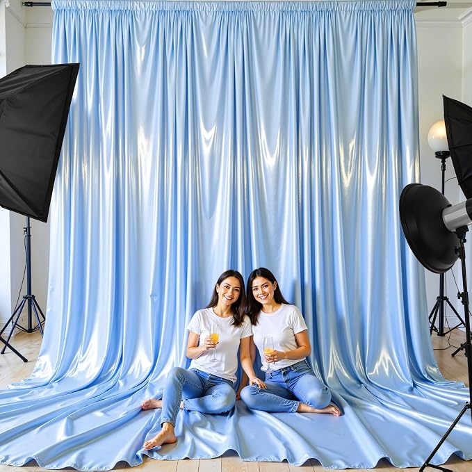 20x10ft Blue Glitter Backdrop Curtain for Parties, Wrinkle Free Satin Photo Backdrop Drapes 4 Panels 5x10FT Shimmer Back Drop Cloth for Wedding Birthday Baby Shower Photography Background Decor