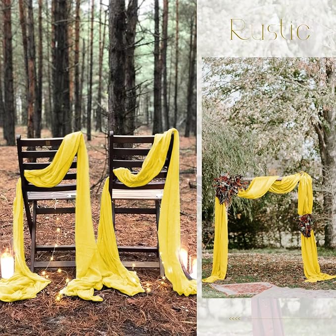 20 Pack Yellow Cheesecloth Table Runner 10Ft Boho Gauze Long Romantic Sheer Fabric for Wedding Party Bridal Shower