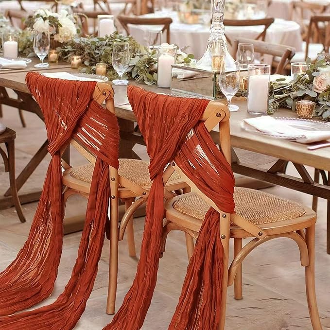 12Pack Terracotta Cheesecloth Table Runner 10Ft Cheese Cloth Table Runner Boho Gauze Table Runners Sheer Fbric Table Runners for Wedding Party Bridal Shower Thanksgiving Christmas