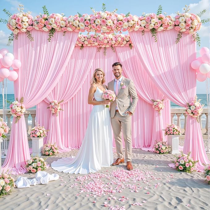 10ft x 10ft Pink Backdrop Curtain for Parties Light Pink Wrinkle Free Backdrop Drapes Panels for Baby Shower Wedding Birthday Photo Gender Reveal Photography Polyester Fabric Background Decoration