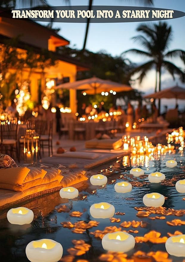 Floating Candles, Water-Activated 2.3" Flameless LED Candle 150+ Hours Waterproof Plastic White Battery Operated Candle for Centerpieces, Cylinder Vases Table Decorations Wedding Pool Party 12 Packs
