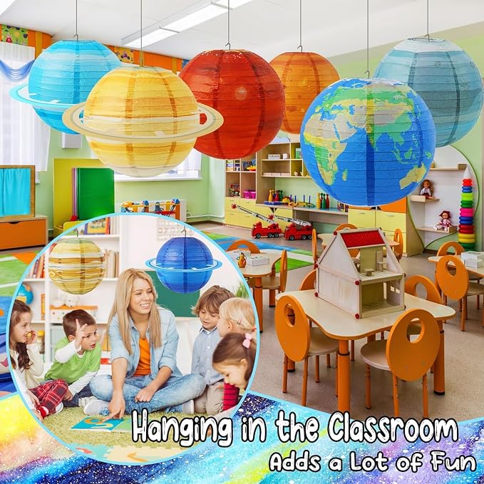 Space Planet Paper Lanterns 12 in Solar System Hanging Decor Out of This World Outer Space Party Decorations for Kids Astronaut Theme Party Supplies Galaxy Earth Home Birthday Decorations 8PCS
