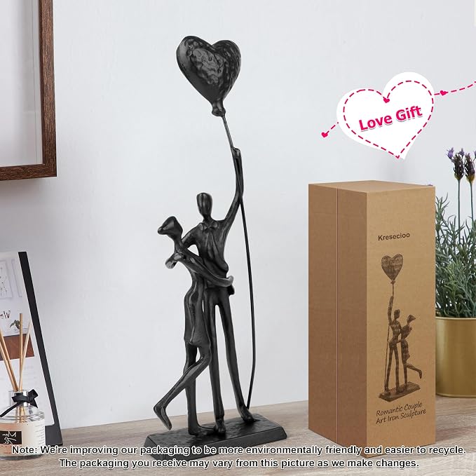 Kresecioo Wedding Gifts, Anniversary for Couple Her Him - Loving Couple Iron Sculpture, 12in Metal Statues for Home Decor, Wedding Anniversary Romantic Gifts for Women Men Birthday