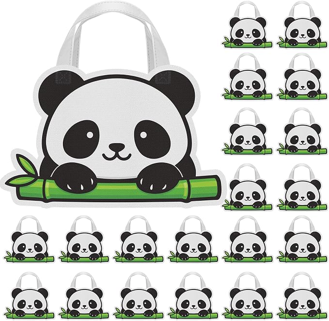 Locmeo 24 Pcs Panda Party Favors Bags 14 Inch Panda Birthday Gift Bags Bulk Nonwoven Reusable Tote Bag with Handle for Goodie Snack Treat Pandas Party Supplies Birthday Gift Decoration