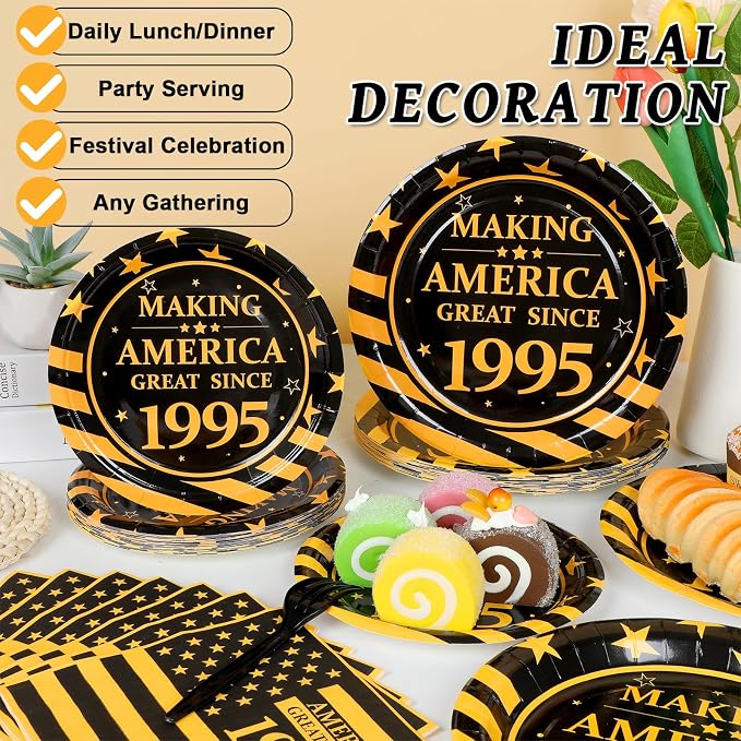 96Pcs 30th Birthday Party Supplies Black and Gold Paper Plates Napkins and Forks 30th Birthday Party Decorations Making Great Since 1995 Dinnerware Party Favor for Men or Women Tableware Serves 24