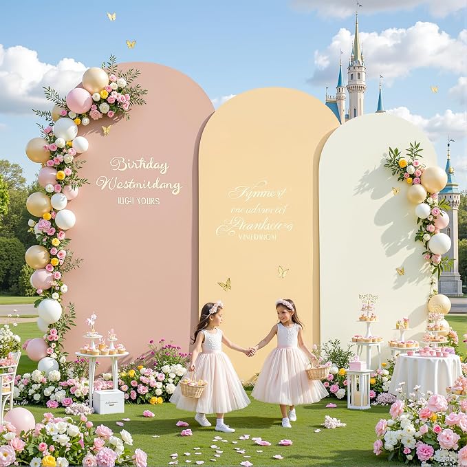 Set of 3 Arch Backdrop Covers(7.2ft, 6.6ft, 6ft) - Premium Stretchy Spandex Backdrop Arch Stand Cover for Baby Shower,Wedding,Party Decor Chiara Cover with Double-Sided Design(Cream Nude Champagne)