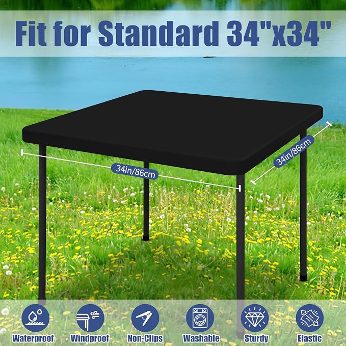 Moosfor Spandex Square Table Cloth 6 Pack, Elastic Fitted Tablecloths for Picnic, Stretch Washable Patio Table Cover for Outdoor, Camping, Banquet and Parties (Black, 34"x34")