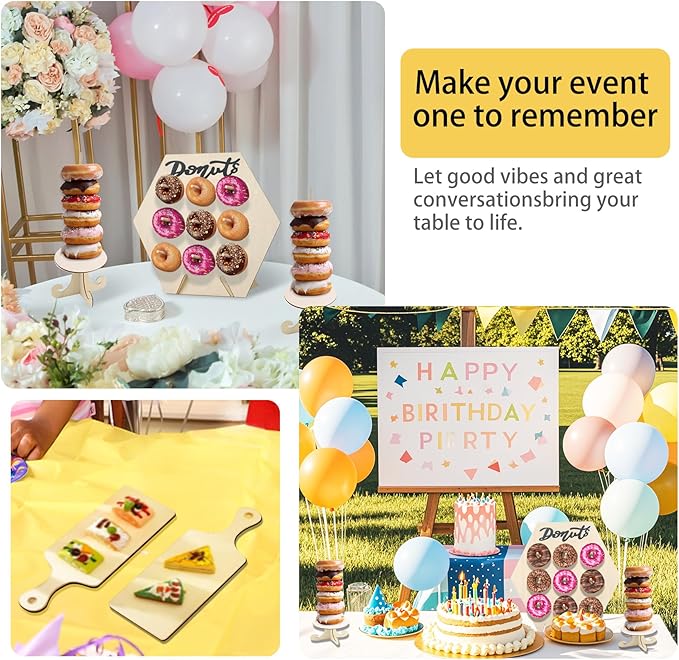 6 Pack Donut Stand Set Donut Wall Display Stand for Party Wooden Doughnut Board Holder for Dessert Table Baby Shower Wedding Birthday