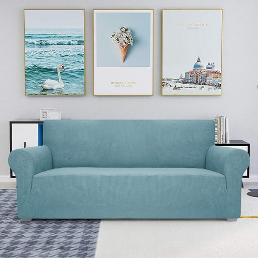 JIVINER High Stretch Couch Covers for 3 Cushion Couch 1-Piece Extra Large Sofa Covers with Elastic Bottom Anti Slip Elastic Sofa Slipcover Furniture Protector for Pets (XL Sofa, Light Blue)