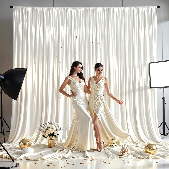 10x10 ft Ivory Glitter Backdrop Curtain for Parties, Wrinkle Free Glitter Photo Backdrop Drapes 2 Panels 5x10FT Shimmer Back Drop Cloth for Wedding Birthday Christmas Photography Background Decor