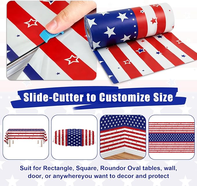 54IN X 320FT Patriotic Tablecloth for 4th of July Independence Day Decorations,Tablecloth Roll with Cutting Box,Memorial Day Decorations, Veterans Day Supplies