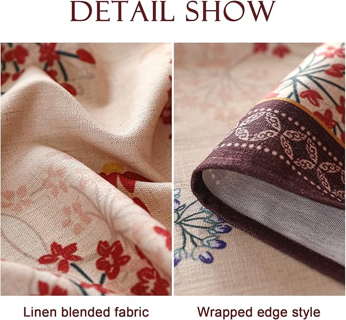 patdrea Vintage French Linen Tablecloth,Rectangular,118"x67"-NewMari | Extra Wide Elegant Printed Table Cloth for Rectangle Table,Red Floral Patterned,Dining Room Kitchen Tea Party Decoration