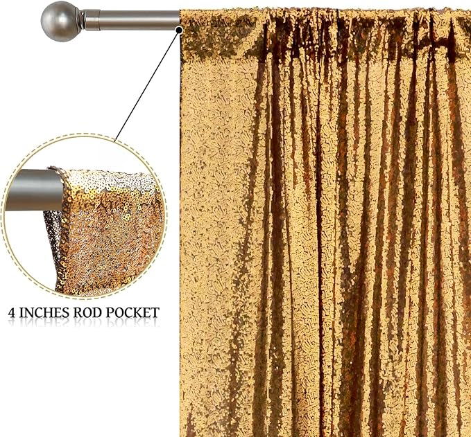 Sugargirl Black Gold Sequin Backdrop Curtain 6 Panels 2FTx8FT Glitter Black Gold Background Drapes Sparkle Photography Backdrop for Party Wedding Birthday Wall Decoration