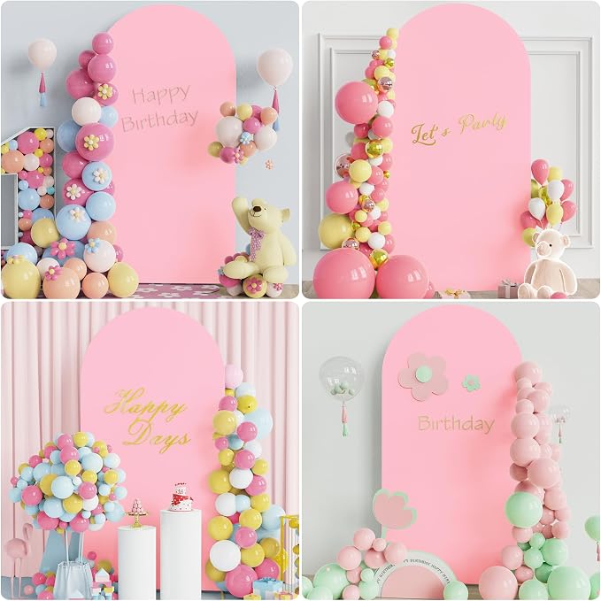 Putros Arch Backdrop Stand and Cover Set, 6.6ft, Gold Arch Stand with Pink Cover, Metal Arched Background Frame for Wedding, Birthday Party, Baby Shower, Photography Decoration