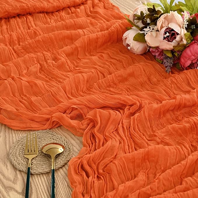 5 Packs Orange Cheesecloth Table Runner, 10Ft x 35" Orange Rustic Gauze Boho Wedding Table Runner Decoration, Wedding Party Bridal Shower Table Decor
