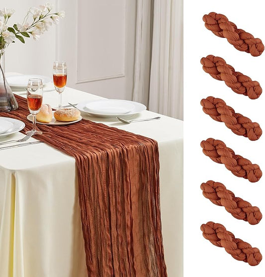 6 Pack Terracotta Cheesecloth Table Runner 10FT Long Boho Gauze Table Runner Rustic Sheer Runner for Spring Wedding Bridal Baby Shower Birthday Party Table Decor Home Thanksgiving Decor