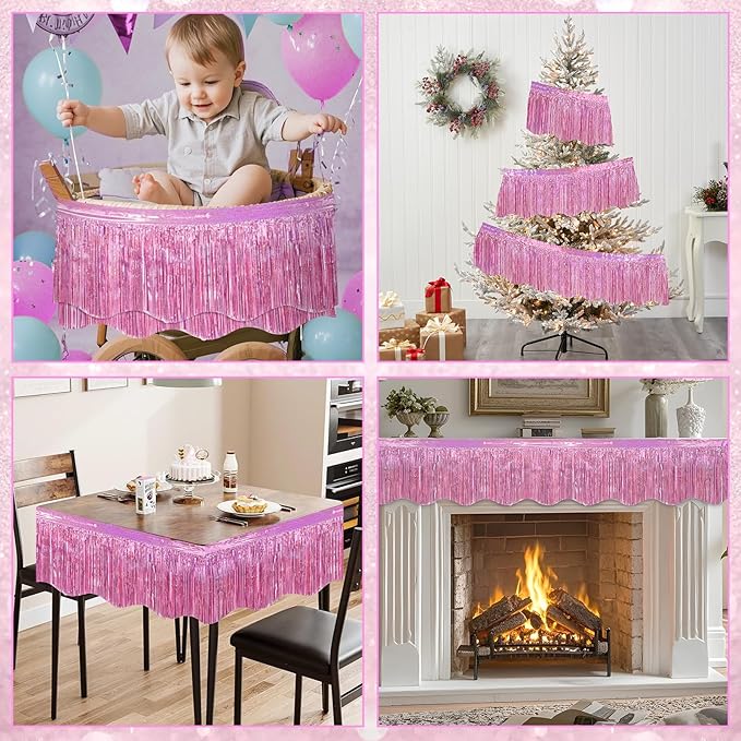 LOLStar Pink Foil Fringe Tinsel Garland, Tinsel Streamers Banner, 6 Pack | 60Ft Metallic Tinsel Streamers Banner, Glitter Photo Booth Props for Wedding, Parade Float, Gender Reveal Party Decor